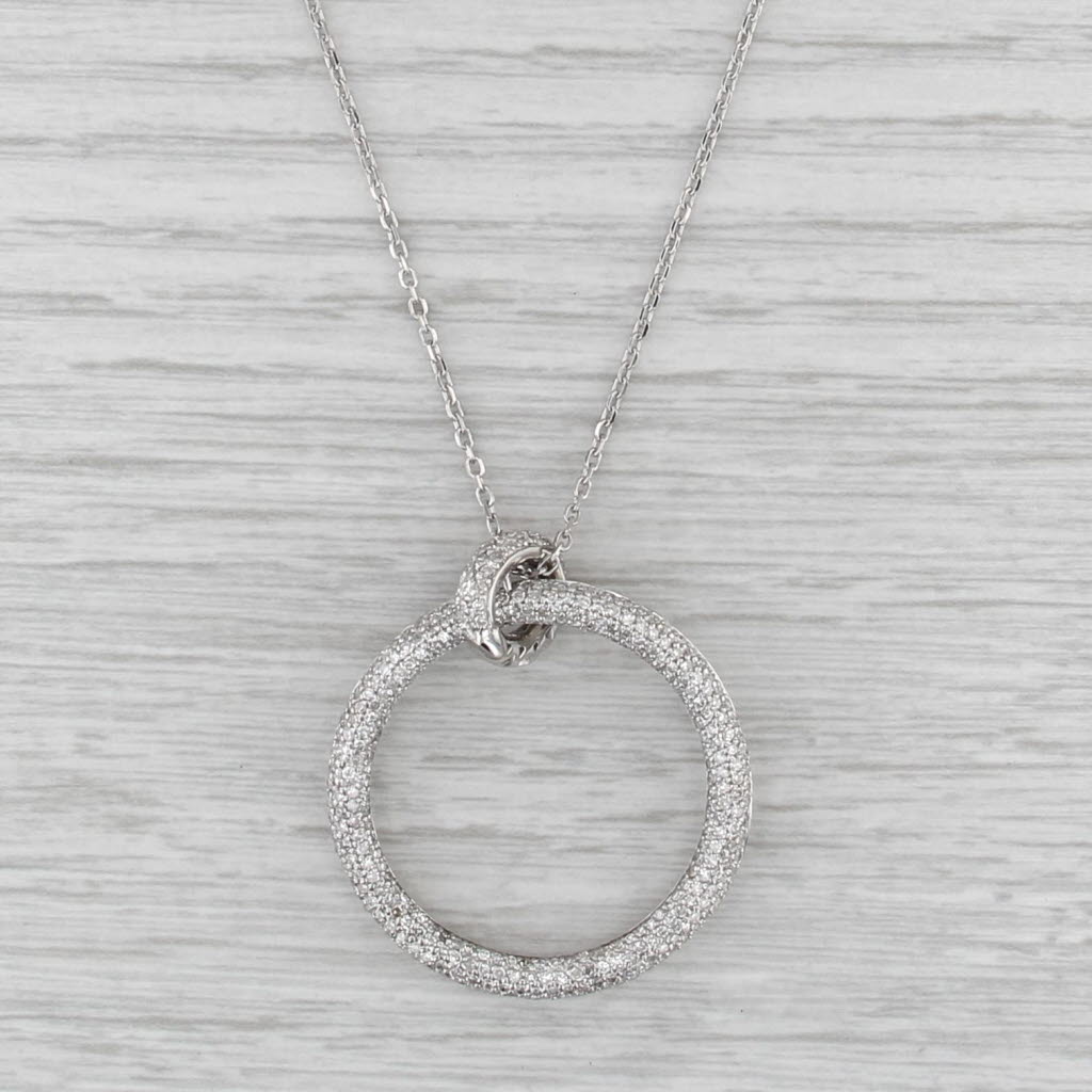 1.06ctw Diamond Circle Pendant Necklace 14k White Gold 16 17 18 Cable Chain