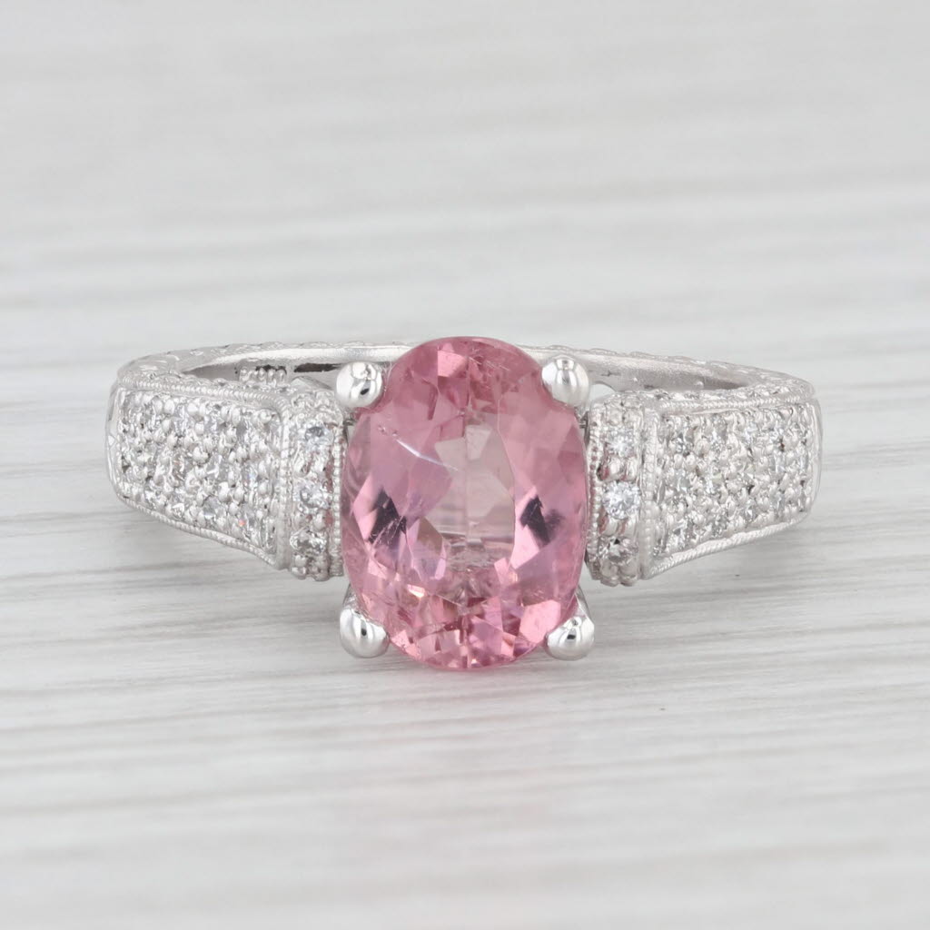 Light Gray 2.53ctw Pink Tourmaline Diamond Ring 900 Platinum Size 6.75 Engagement