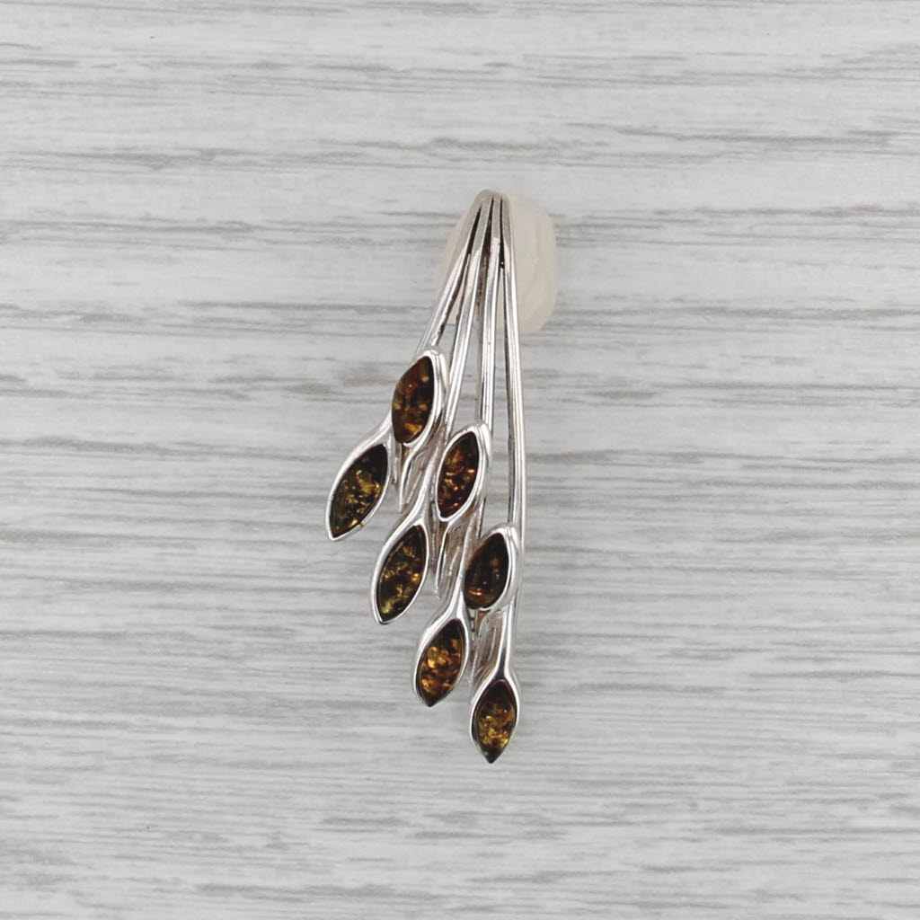 Floral Amber Statement Pendant Sterling Silver