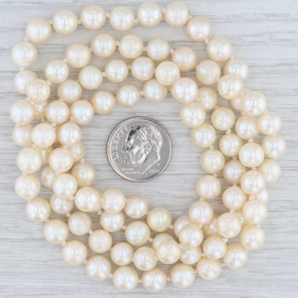 Cultured Pearl Single Strand Bead Necklace Pull Over 29" 6.7mm