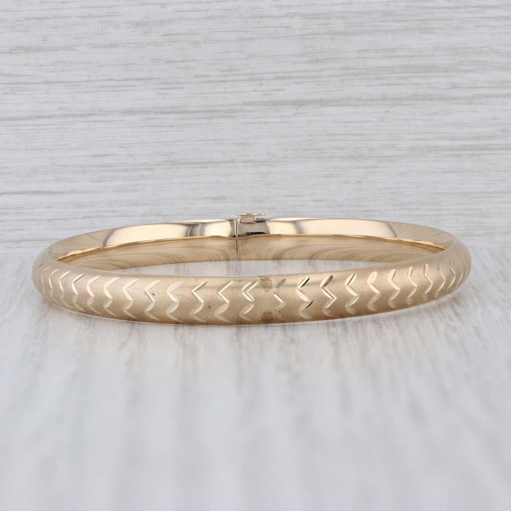7" Brushed Patterned Bangle Bracelet 14k Yellow Gold 6.1mm