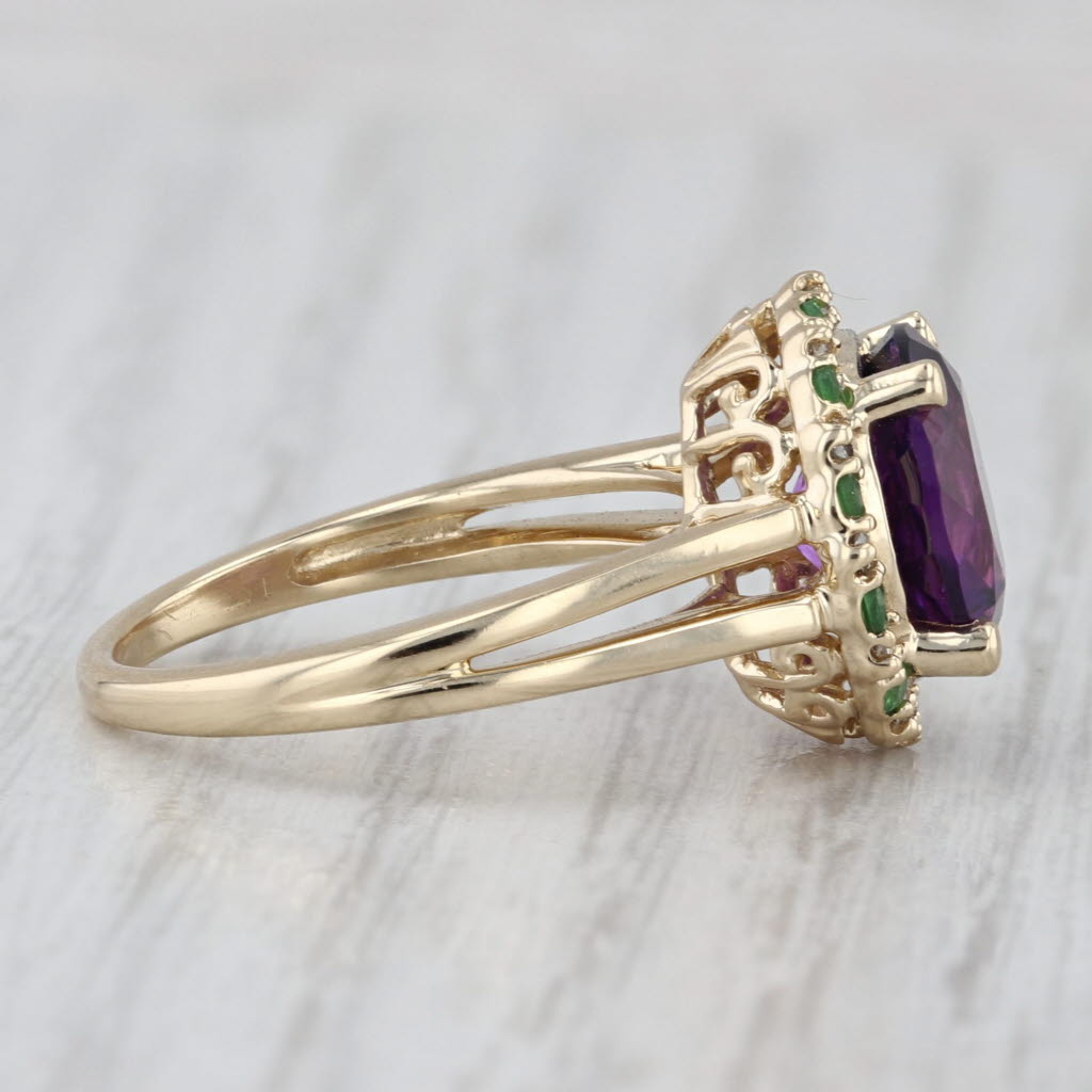 3.90ctw Amethyst Diamond Tsavorite Halo Ring 14k Yellow Gold Size 7.25
