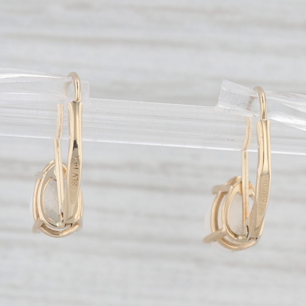 Light Gray Opal Pear Cabochon Teardrop Earrings 14k Yellow Gold Lever Backs
