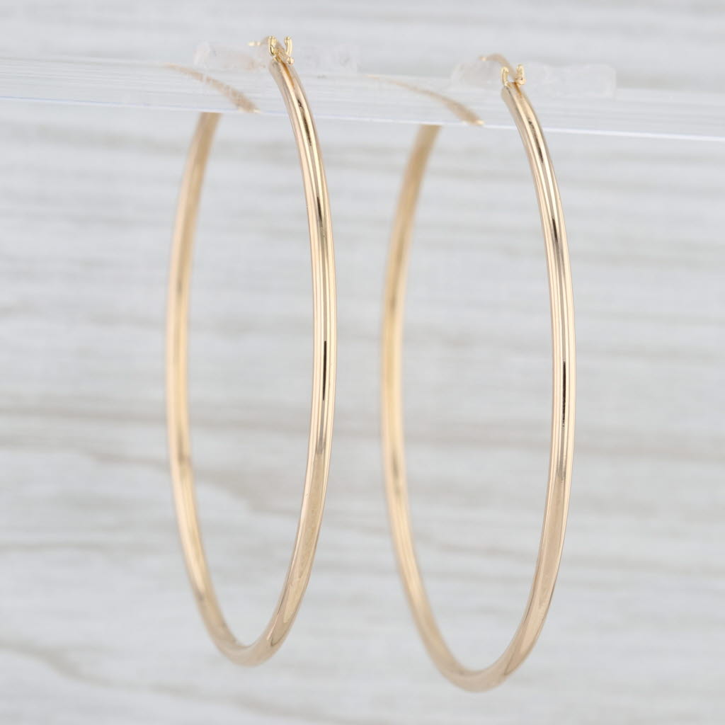 Light Gray Large Round Hoop Earrings 18k Yellow Gold Snap Top 54.1mm