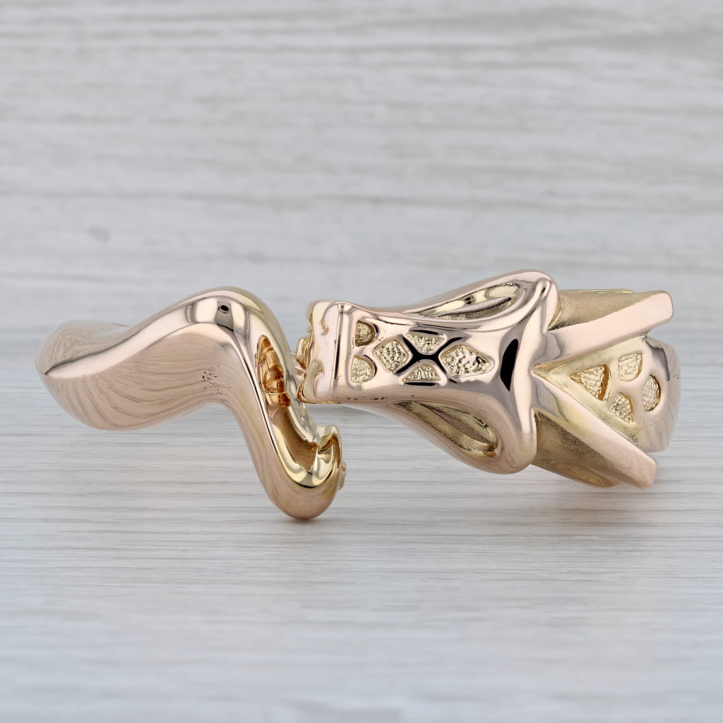 Gray Detailed Dragon Bangle Bracelet 14k Yellow Gold 6.5" Hinged Adjustable Statement