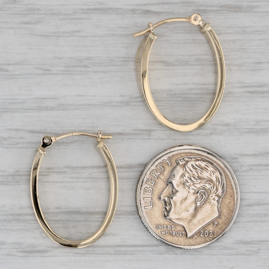 Gray Oval Hoop Earrings 14k Yellow Gold Snap Top Hoops