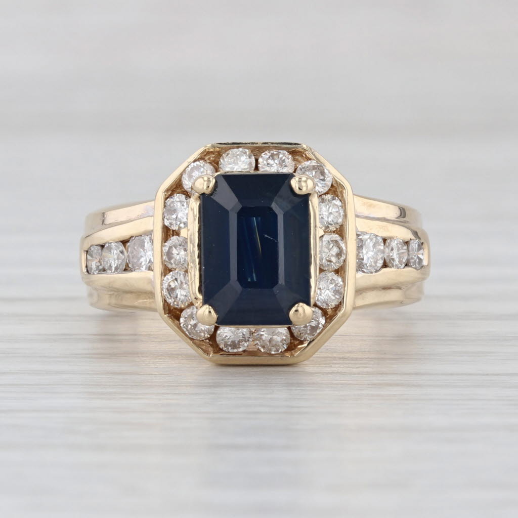 4.26ctw Emerald Cut Blue Sapphire Diamond Ring 14k Yellow Gold Size 8