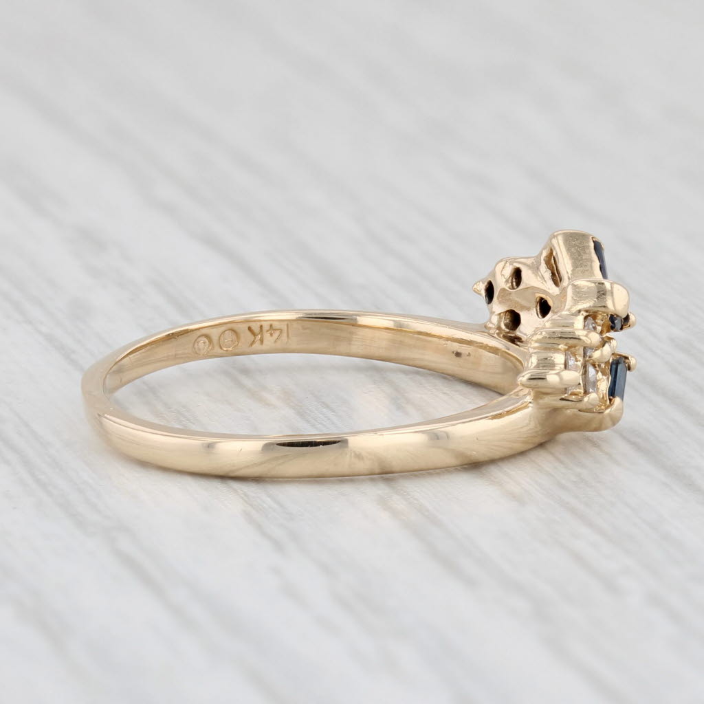 Light Gray 0.32ctw Diamond Blue Sapphire Ring Guard 14k Yellow Gold Size 6.75 Wedding Band