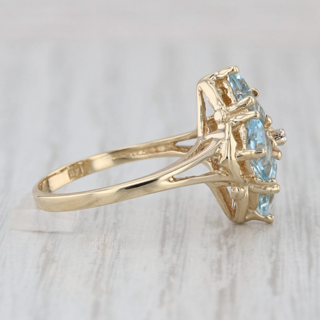 2.40ctw Blue Topaz Diamond Cross Cluster Ring 10k Yellow Gold Size 8.25