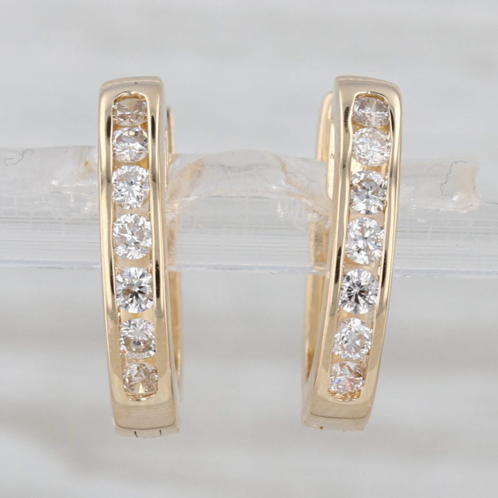 0.54ctw Diamond Hoop Earrings 14k Yellow Gold Snap Top Hinged Round Hoops