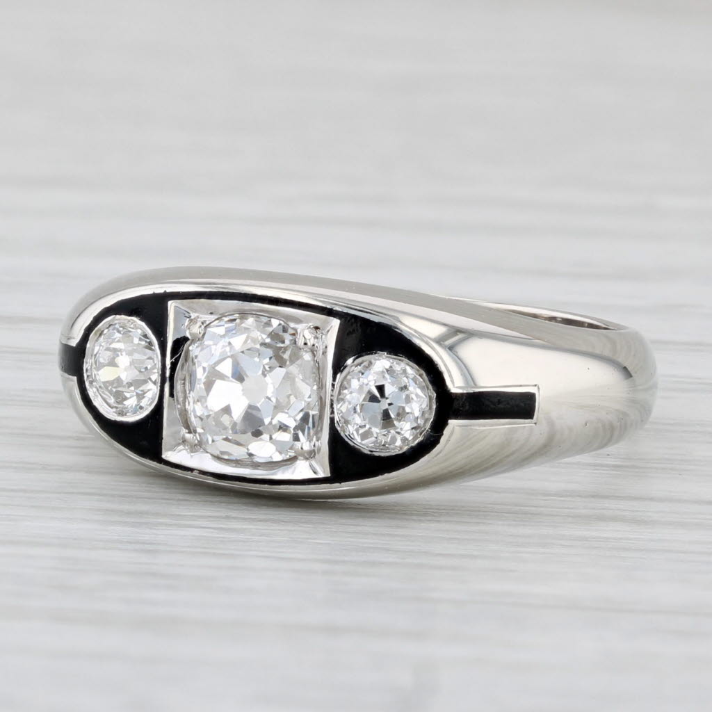 Light Gray Vintage 1.19ctw Diamond Round 3-Stone Ring 14k White Gold Enamel Size 9