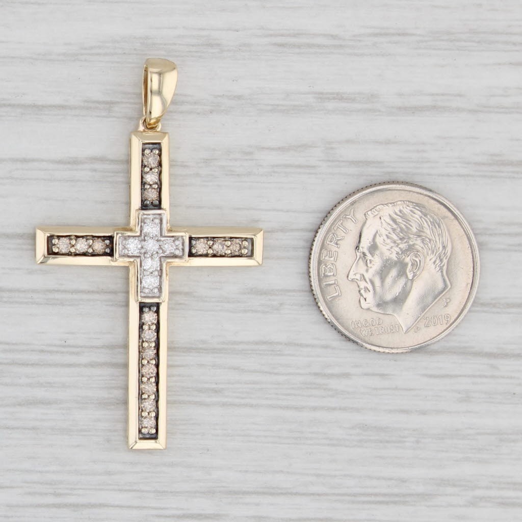 Light Gray 0.34ctw Diamond Cross Pendant 10k Yellow Gold Religious Jewelry