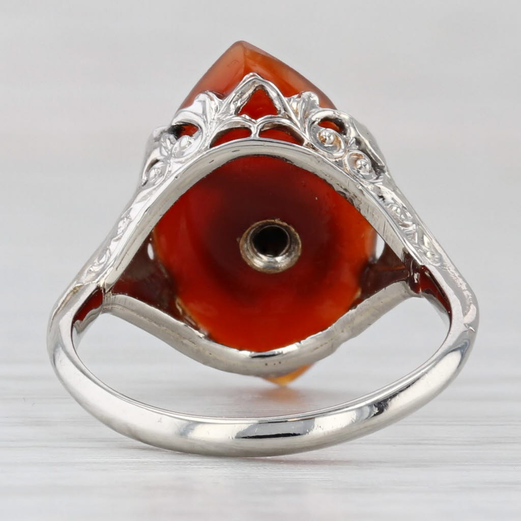 Light Gray Carnelian Shriners Signet Ring 14k White Gold Masonic Vintage Size 5.25