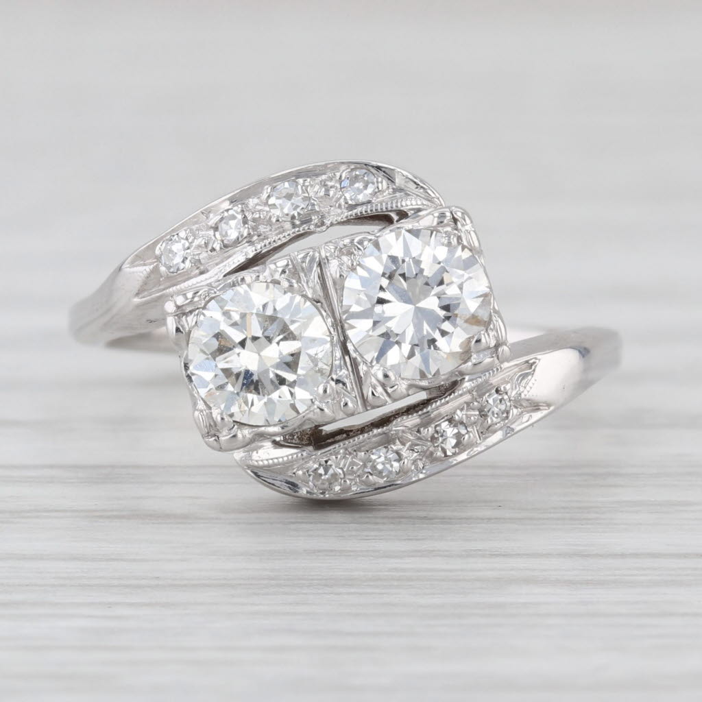 Vintage 1.05ctw Diamond Bypass Ring 14k White Gold Size 6.25 Anniversary