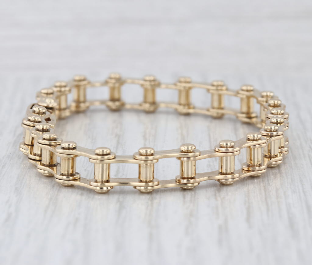 Men's Bike Chain Bracelet 14k Yellow Gold 7.75" 8.4mm