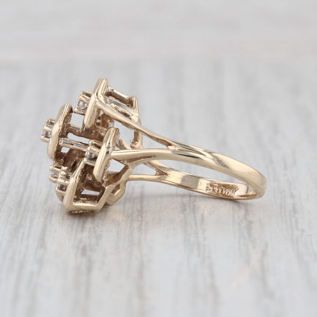 0.16ctw Diamond Cluster Ring 10k Yellow Gold Cocktail Size 6.5