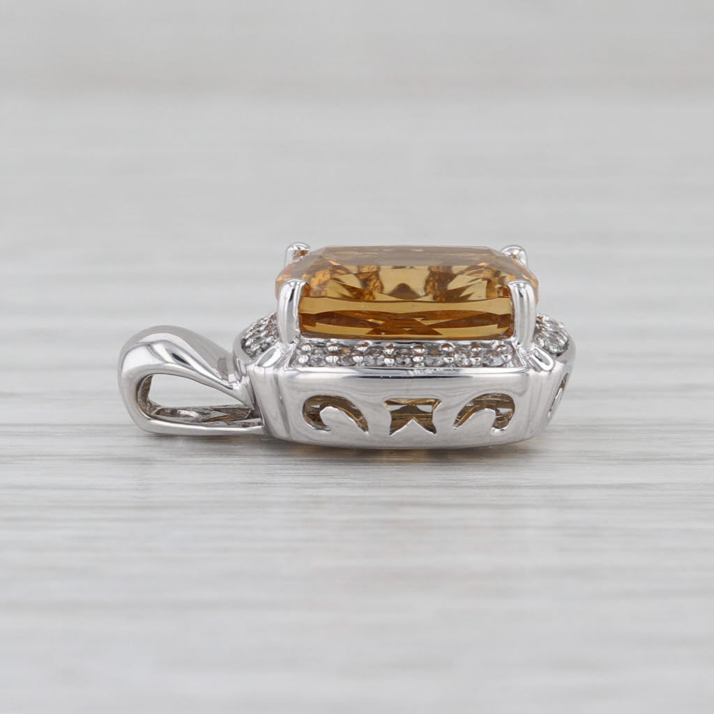 5.16ctw Cushion Citrine Diamond Halo Pendant 14k White Gold