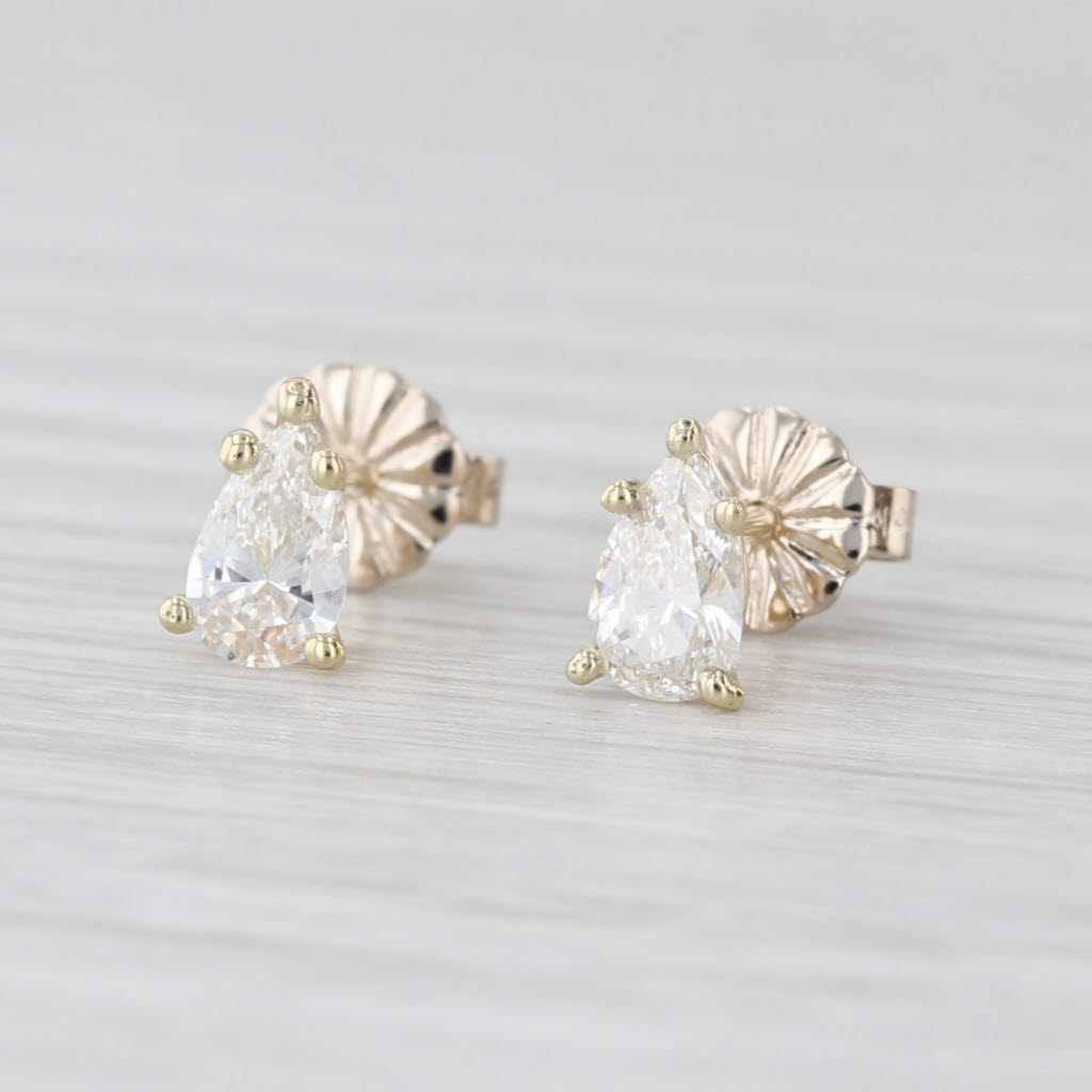 New 0.55ctw Diamond Solitaire Stud Earrings 14k Gold Pear Teardrop Studs