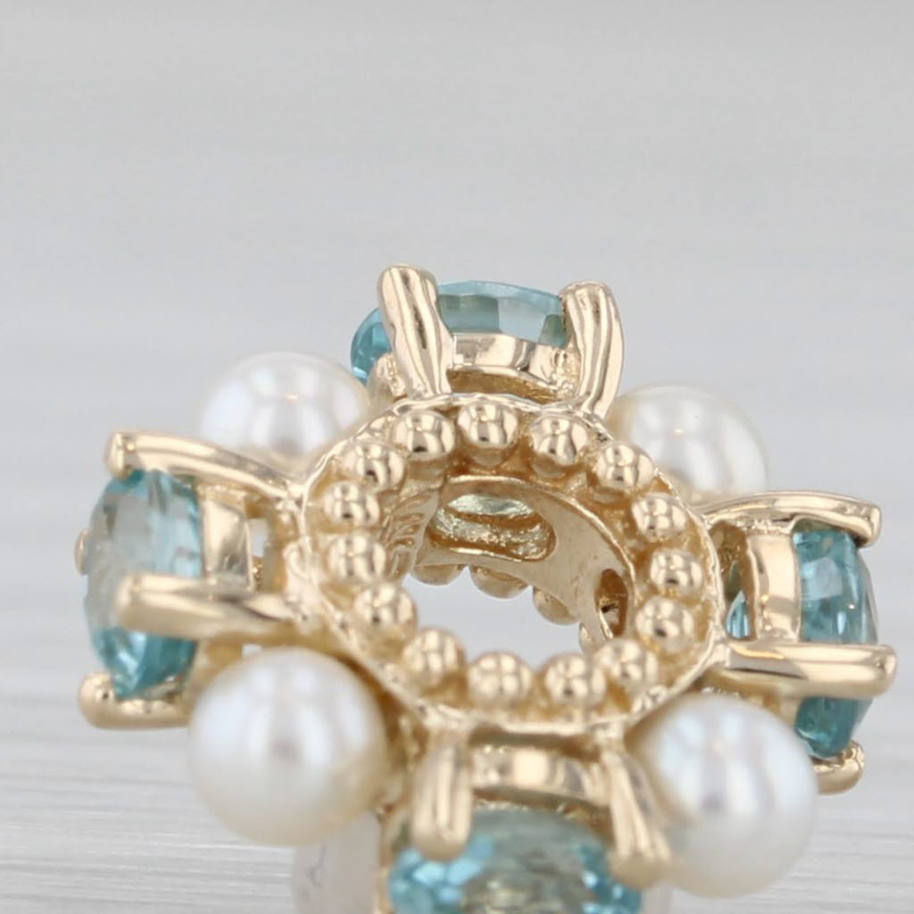 Light Gray Small Cultured Pearl 1.20ctw Blue Zircon Bead Spacer Charm 14k Gold Rondel