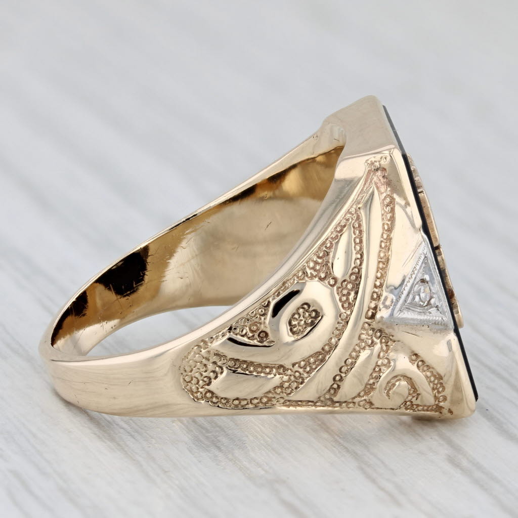 Gray Letter Initial T Onyx Diamond Signet Ring 10k Yellow Gold Ornate Men's Size 9.75