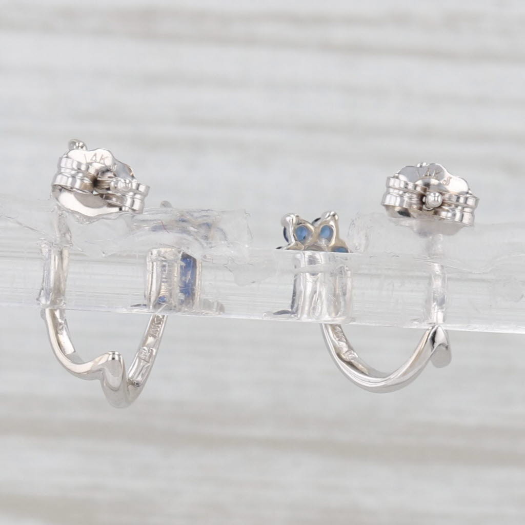 Light Gray 0.30ctw Blue Sapphire Diamond Flower Wishbone Earrings 14k White Gold
