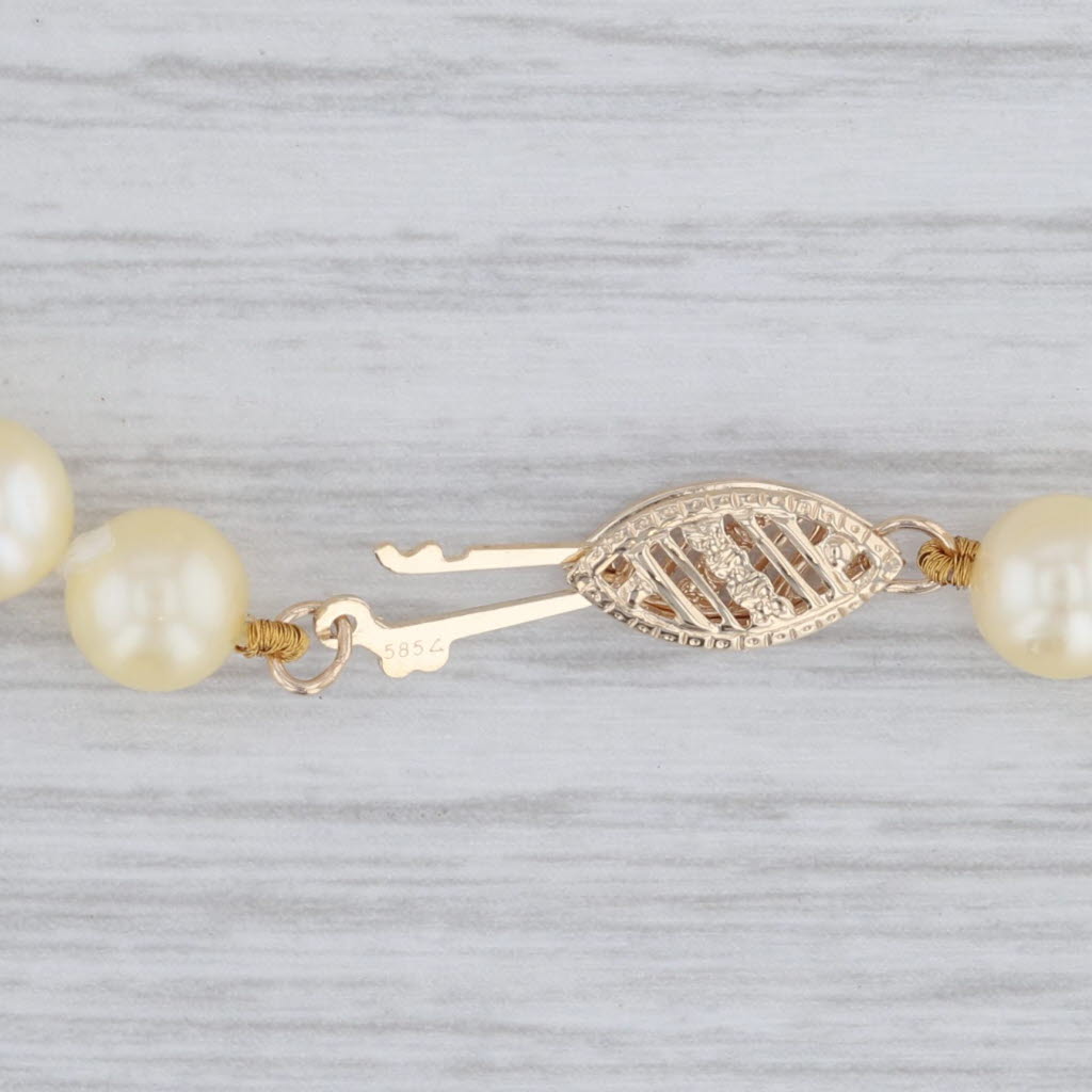 Gray Cultured Cream Pearl Bead Strand Necklace 14k Yellow Gold 19.75"