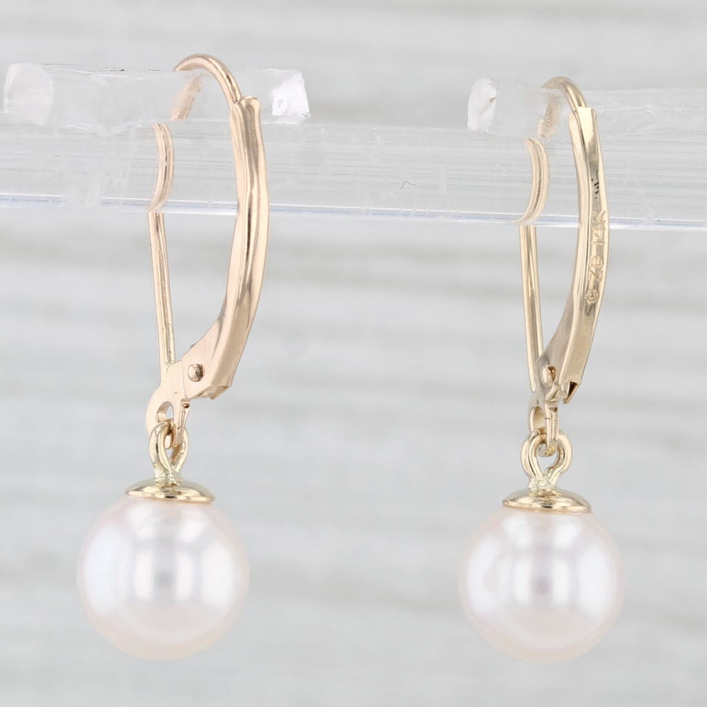 Light Gray Cultured Pearl Dangle Earrings 14k Yellow Gold Hook Post Lever Backs Drops