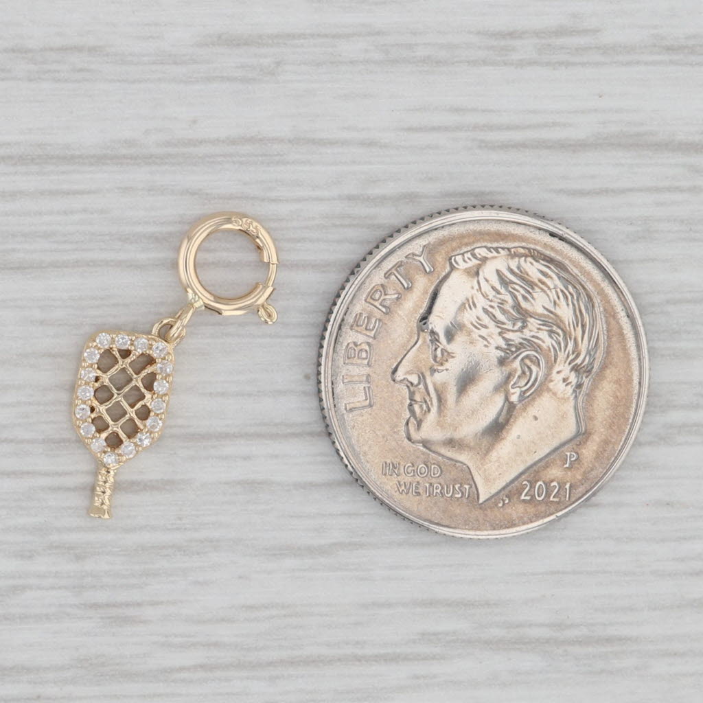 New Small Diamond Pickleball Racket Charm 14k Yellow Gold Pendant