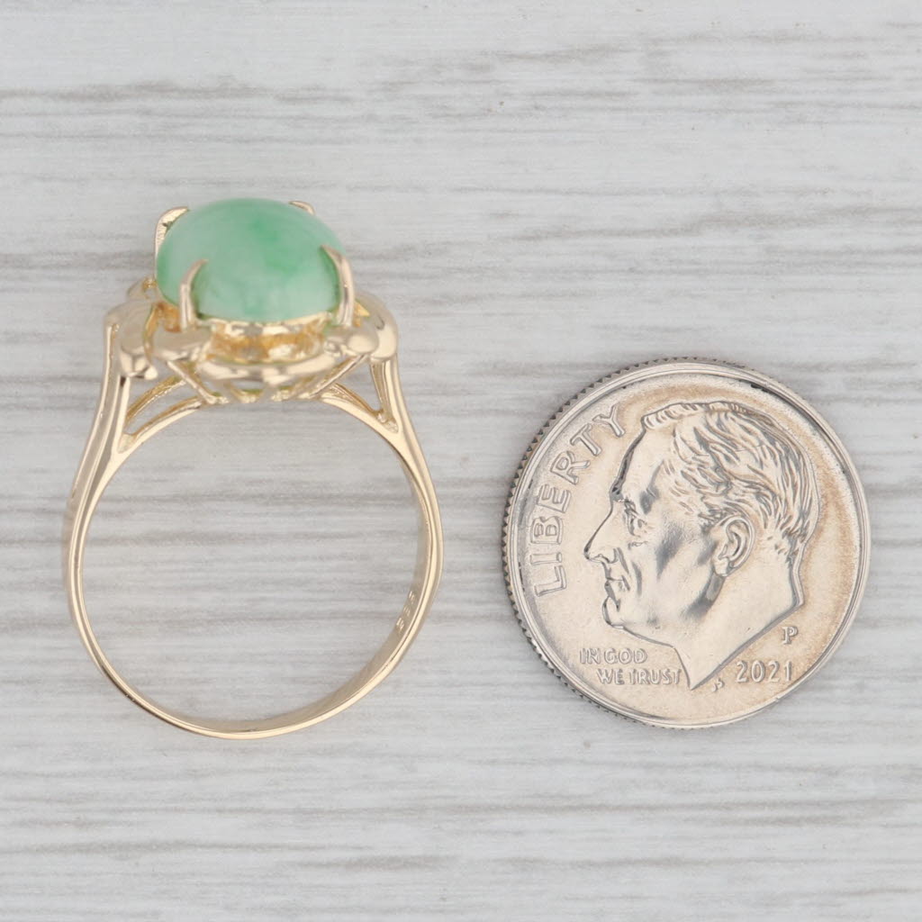 Gray Oval Cabochon Green Jadeite Jade Solitaire Ring 14k Yellow Gold Size 6.5
