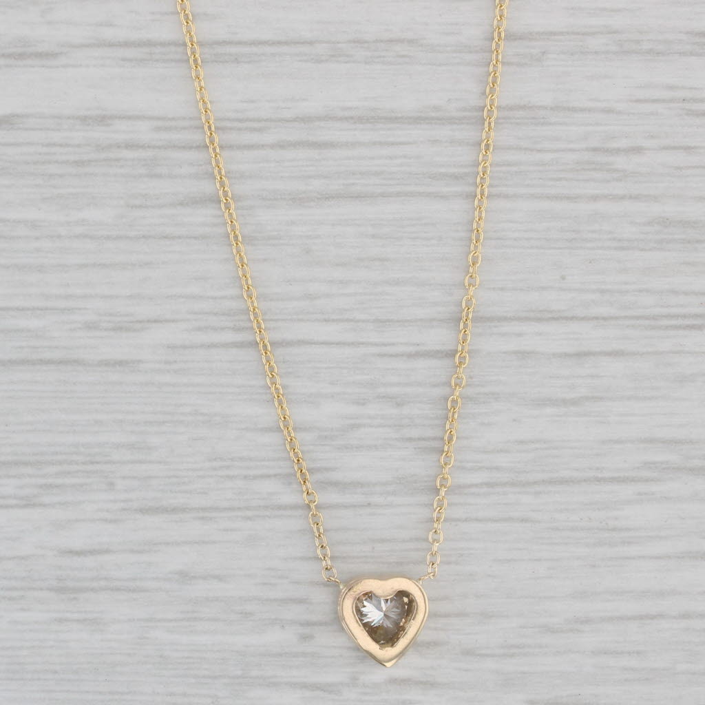 Gray New 0.27ct Heart Diamond Pendant Necklace 14k Yellow Gold 16-18" Adjustable