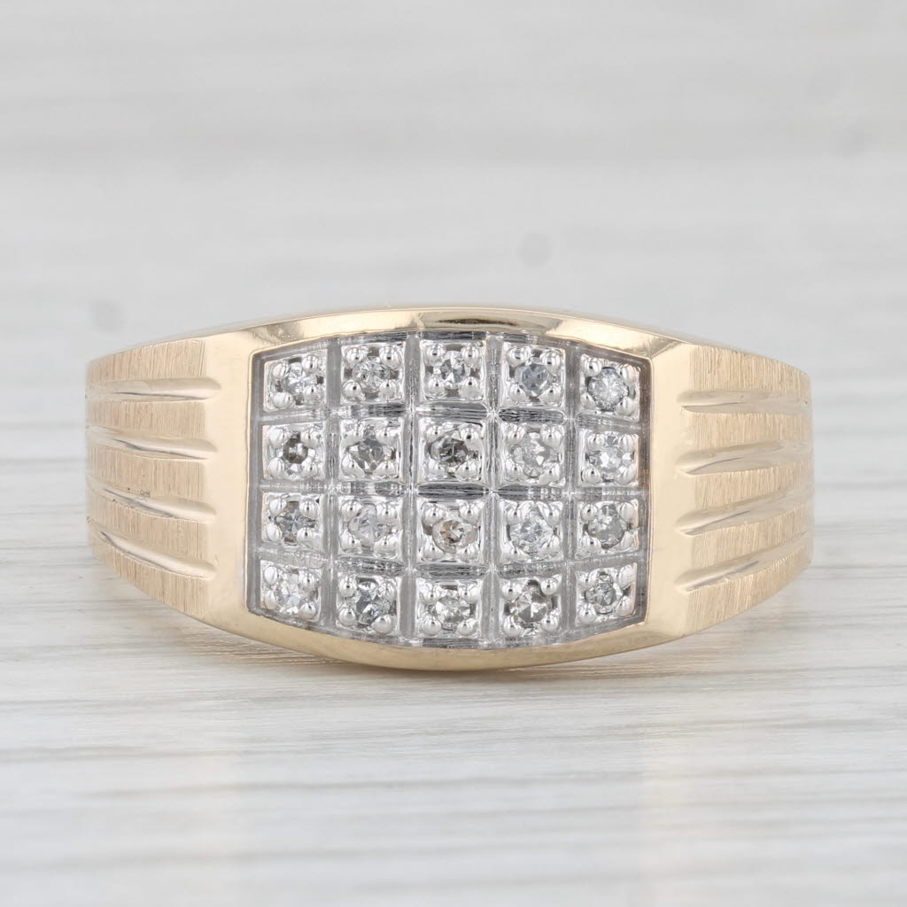 Light Gray 0.16ctw Diamond Men's Ring 10k Yellow Gold Size 13