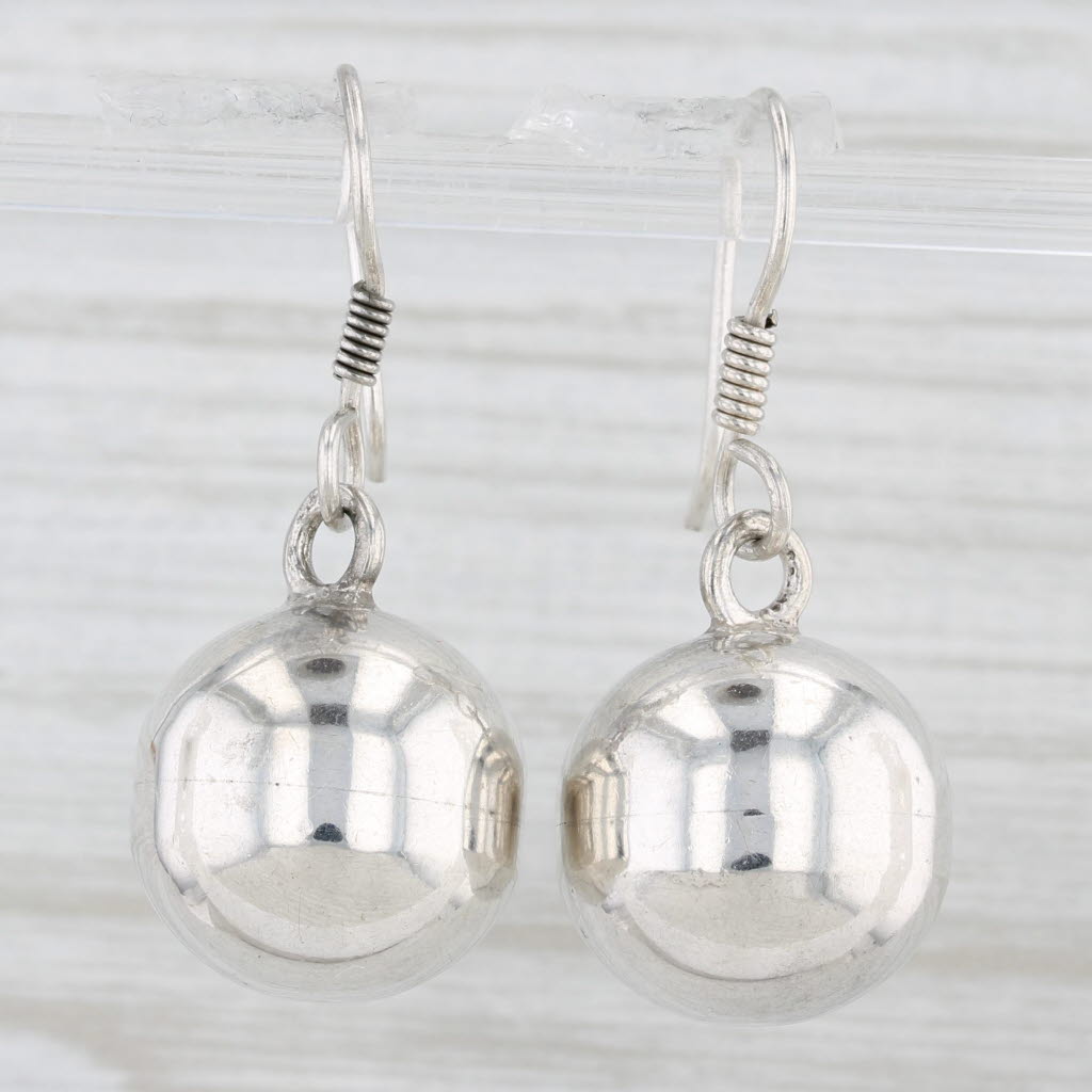 Light Gray Round Bead Dangle Earrings Sterling Silver Hook Post Drops