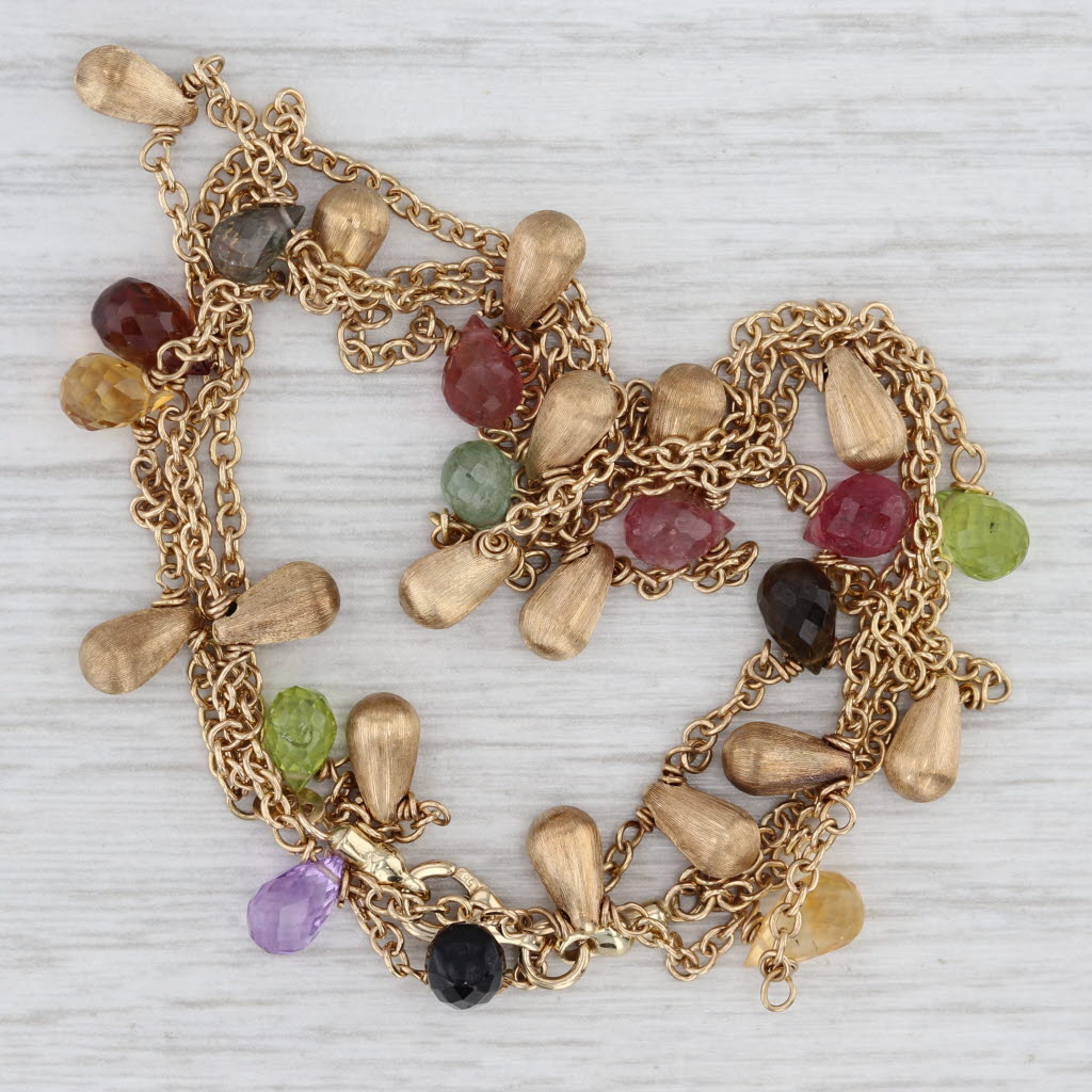 Light Gray Gemstone Briolette Fringe 2-Chain Necklace 14k Gold 16.75" Tourmaline Citrine