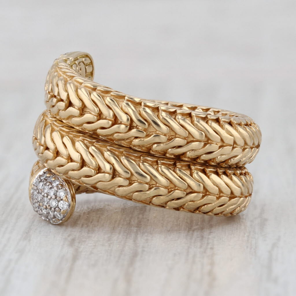 John Hardy 0.16ctw Diamond Coiled Snake Ring 18k Yellow Gold Flexible Size 7+
