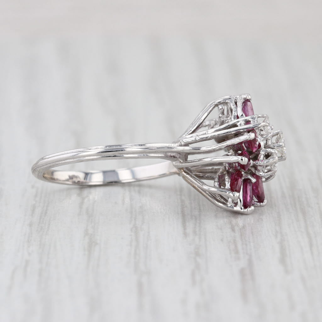 1.75ctw Ruby Diamond Flower Cluster Ring 14k White Gold Size 6.75