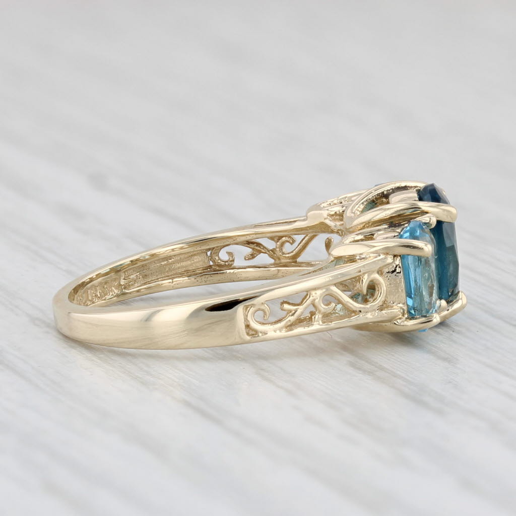 Light Gray 2.60ctw London Blue Topaz 3-Stone Ring 10k Yellow Gold Size 5