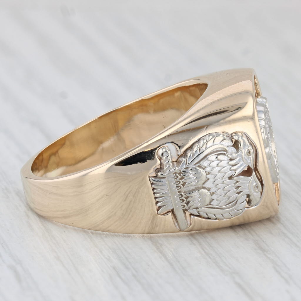 Light Gray 0.23ctw Diamond Shriners Signet Ring 14k Gold Masonic Scottish Rite Blue Lodge