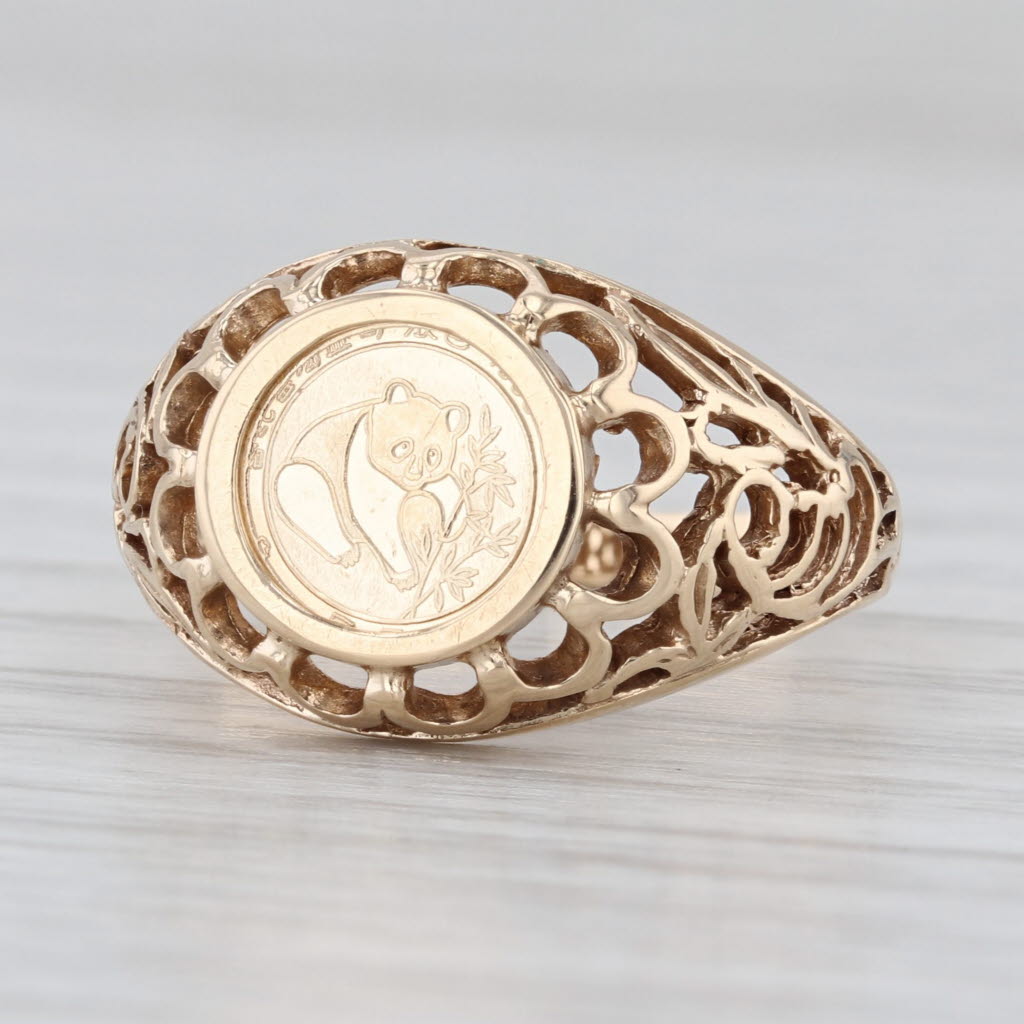 Chinese Panda Coin Copy Ring 10k Yellow Gold Size 6 Signet