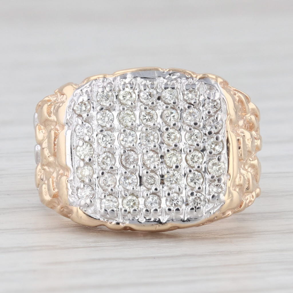 Light Gray 0.40ctw Diamond 14k Yellow Gold Nuggt Ring Size 7.25