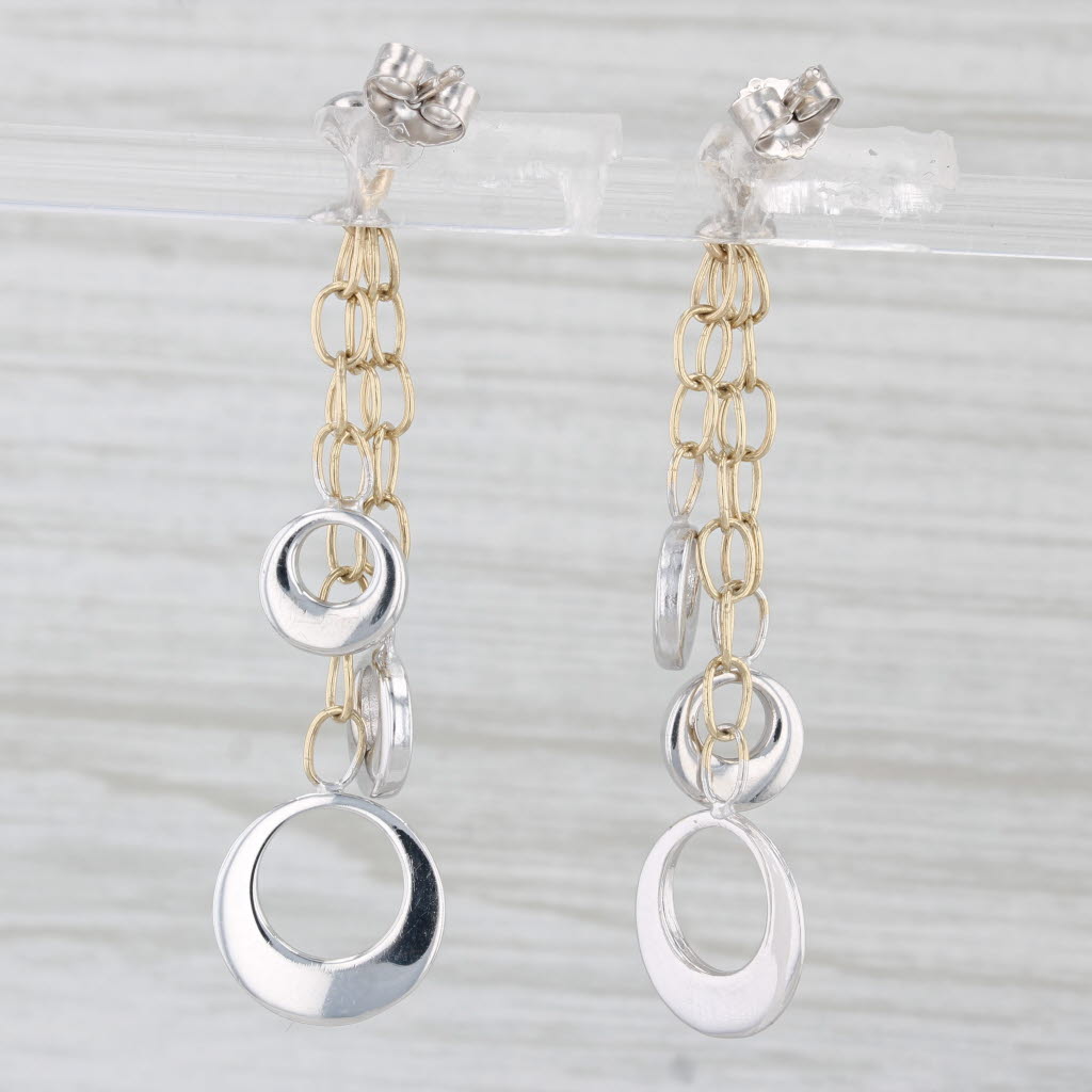 Light Gray Dangle Circle Earrings 14k White Yellow Gold Pierced Drops