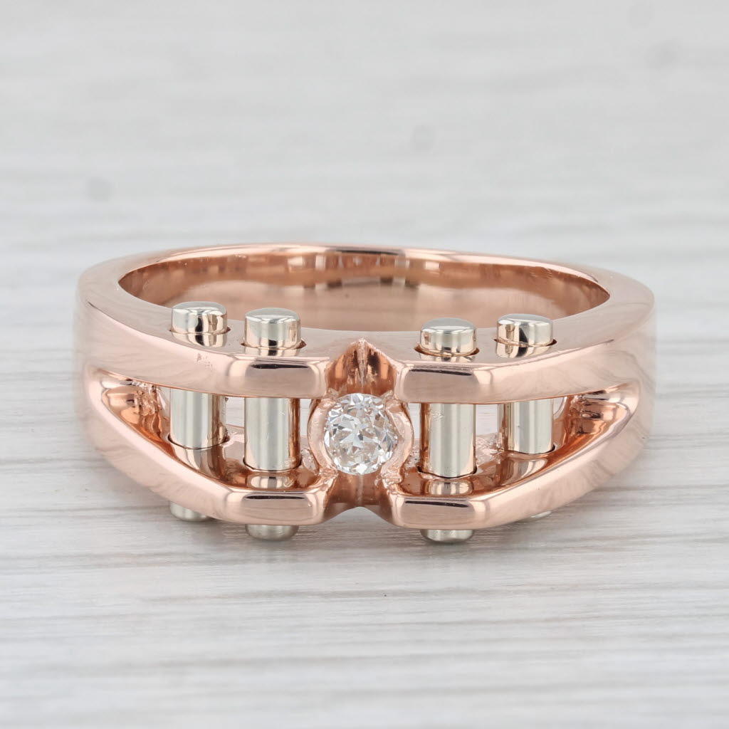 Light Gray 0.17ct Round Solitaire Diamond Ring 14k Rose Gold Size 11.5 Men's