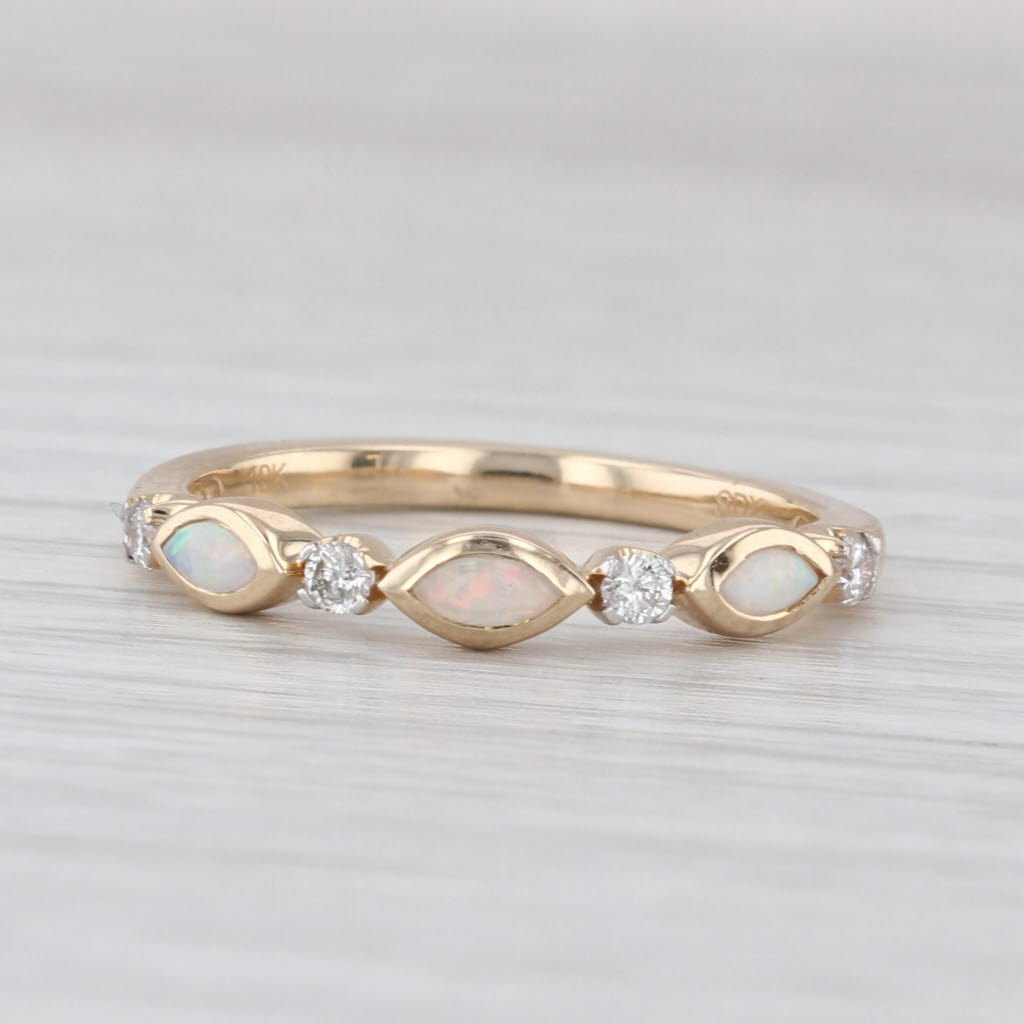 New 0.32ctw Opal Diamond Ring 10k Gold Stackable Wedding Band Size 7