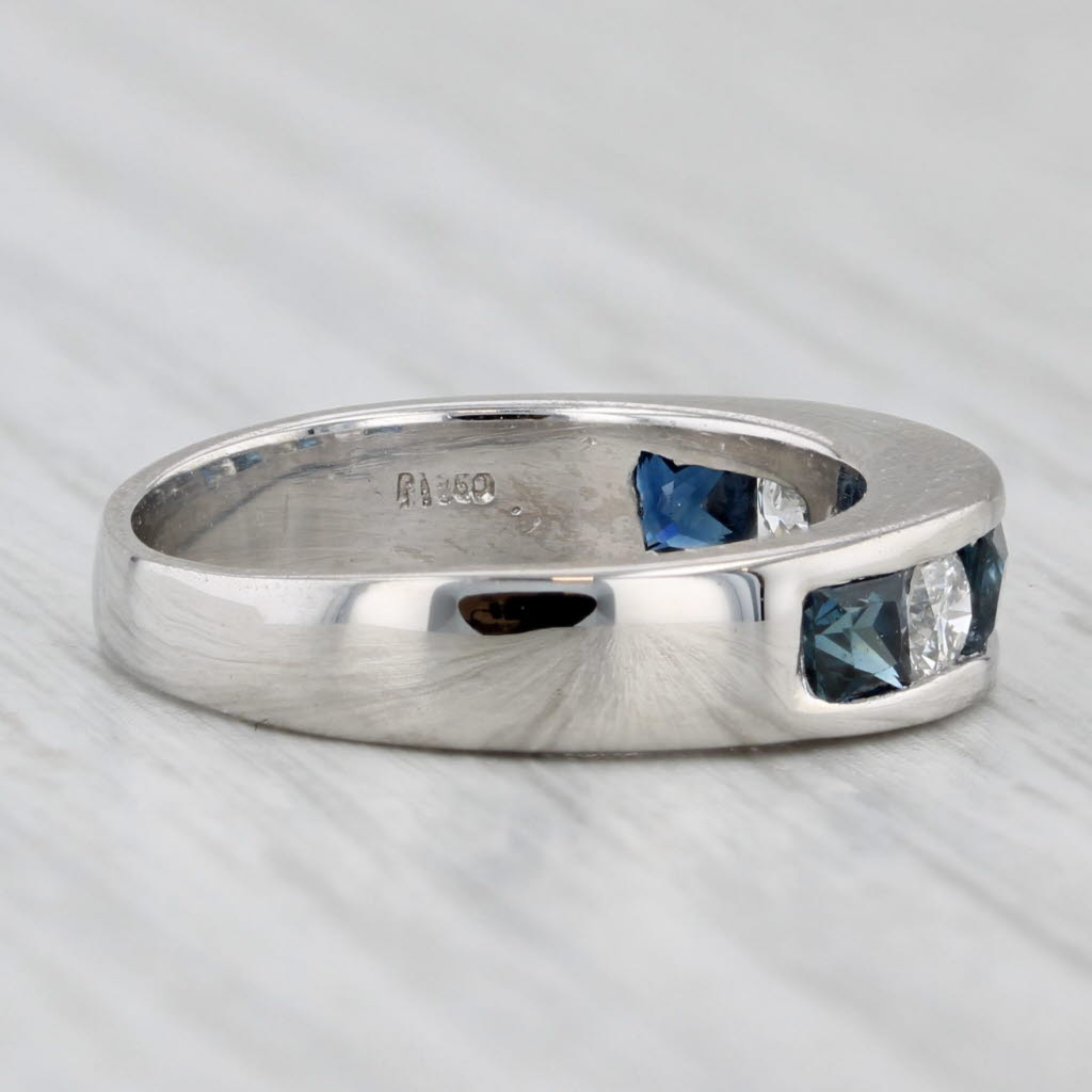 Light Gray 1ctw Blue Sapphire Diamond Ring 950 Platinum Wedding Band Size 4.5-4.75