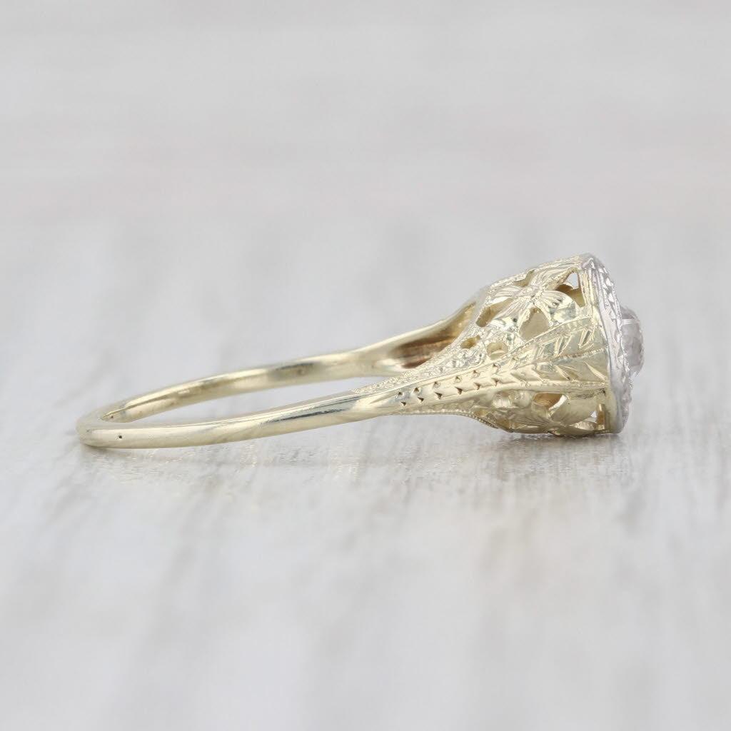 Lab Created White Sapphire Engagement Ring 14k White Yellow Gold Vintage Style