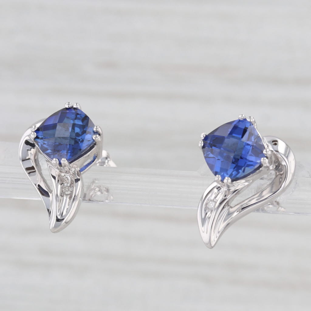 Light Gray 2.70ctw Lab Created Blue Sapphire Earrings10k White Gold