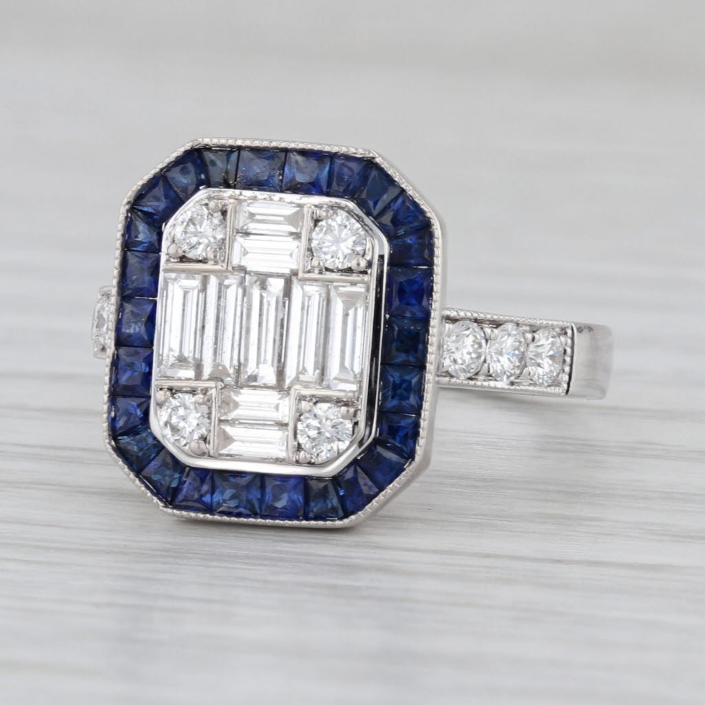 2.07ctw Diamond Blue Sapphire Halo Engagement Ring 18k White Gold Size 7