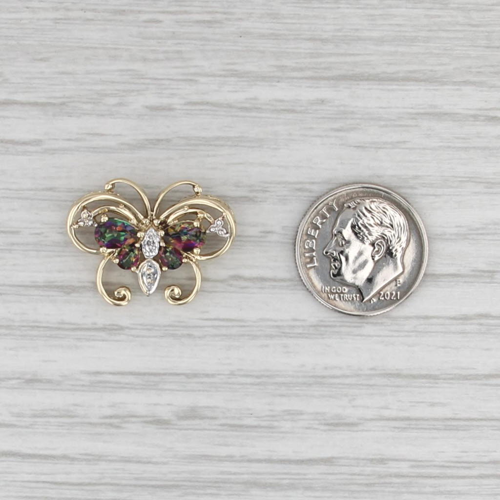 1.30ctw Mystic Topaz Butterfly Pendant 10k Yellow Gold Floating Drop