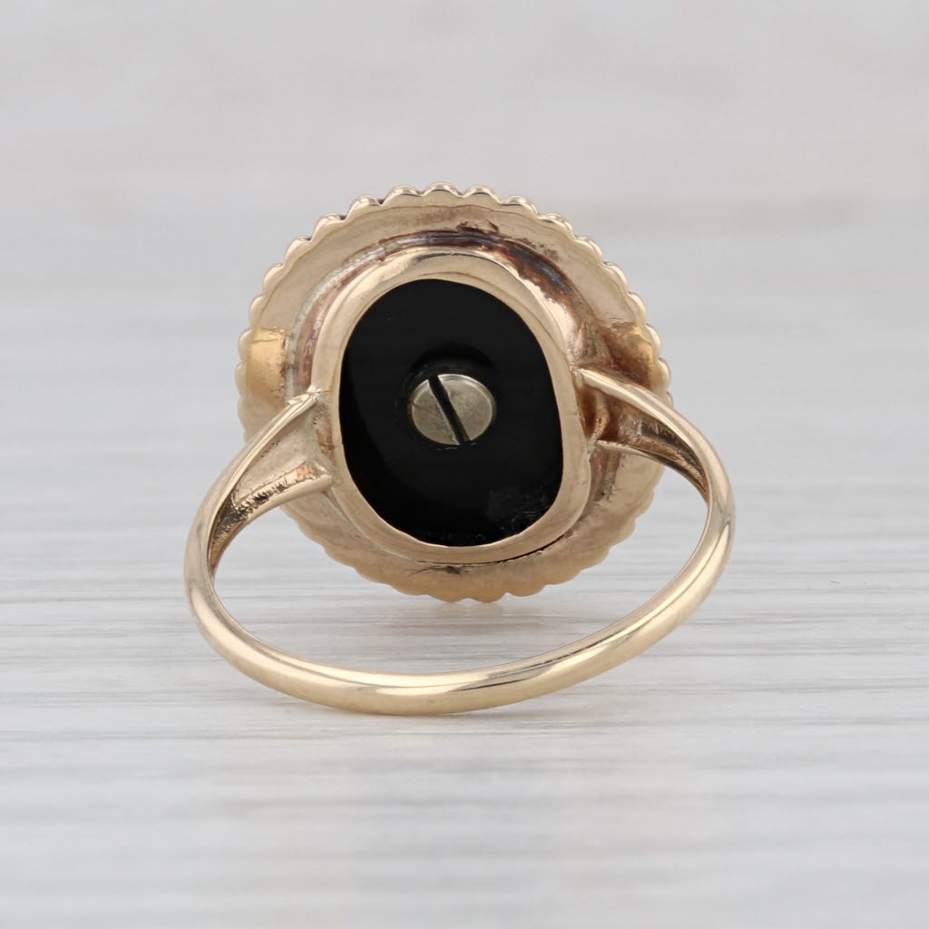 Vintage Engravable Oval Signet Ring Onyx 10k Yellow Gold Size 6.25