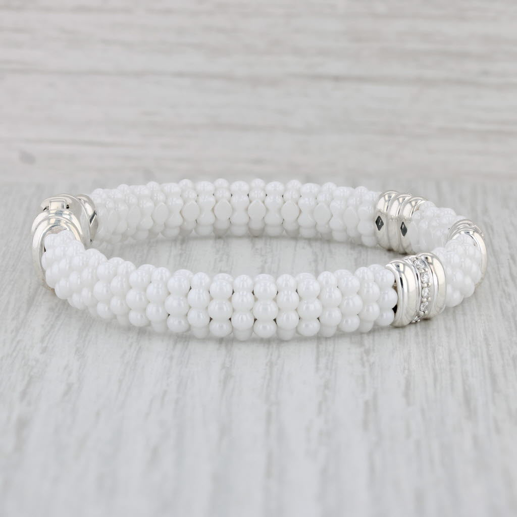 Gray Lagos Caviar 0.30ctw Diamond Ceramic Bead Bracelet Sterling Silver 18k Gold Bag