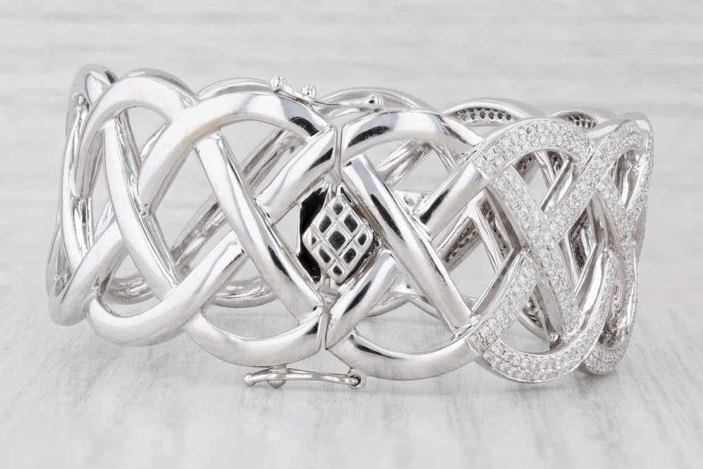 Light Gray 3ctw Diamond Lattice Work Bangle Bracelet 14k White Gold 6.75" 25.1mm